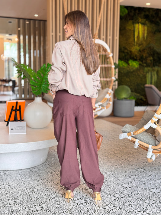 Have Brown Lines Bubble Shirt Top