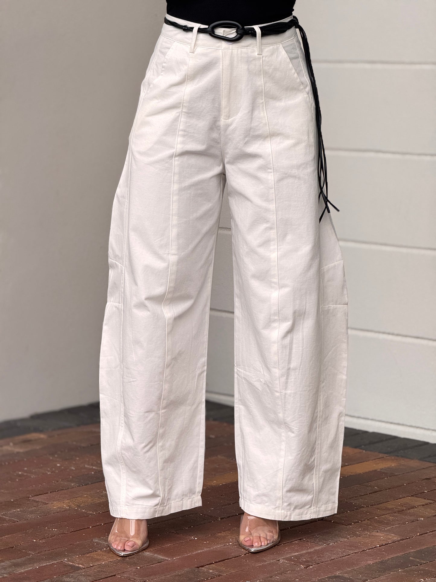 Linzy White Cords Barrel Pants