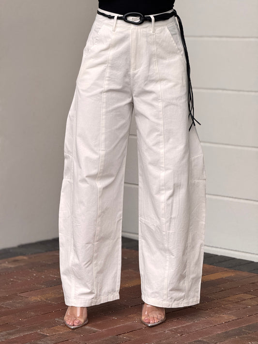 Linzy White Cords Barrel Pants
