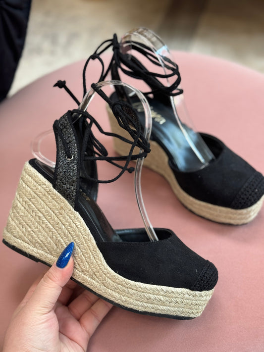 Mel 1 Black Spadrilles Wedges