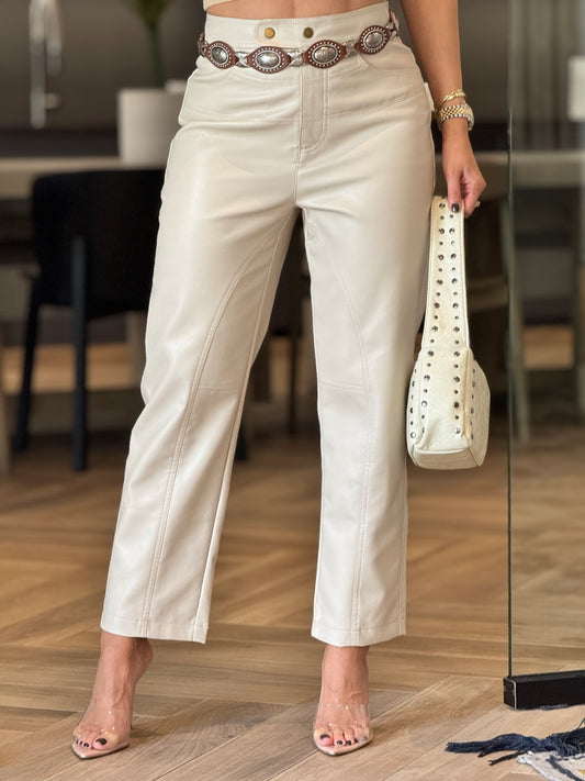 Aspen Beige Leather Pants