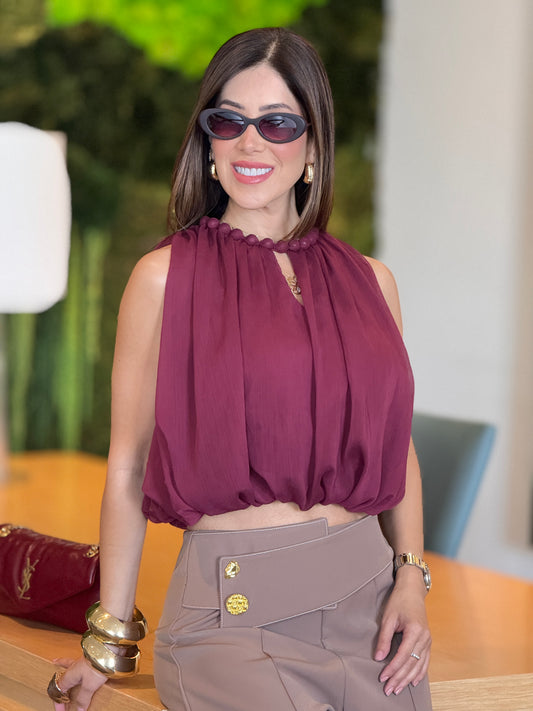 Zafira Burgundy Bubble Pompoms Top