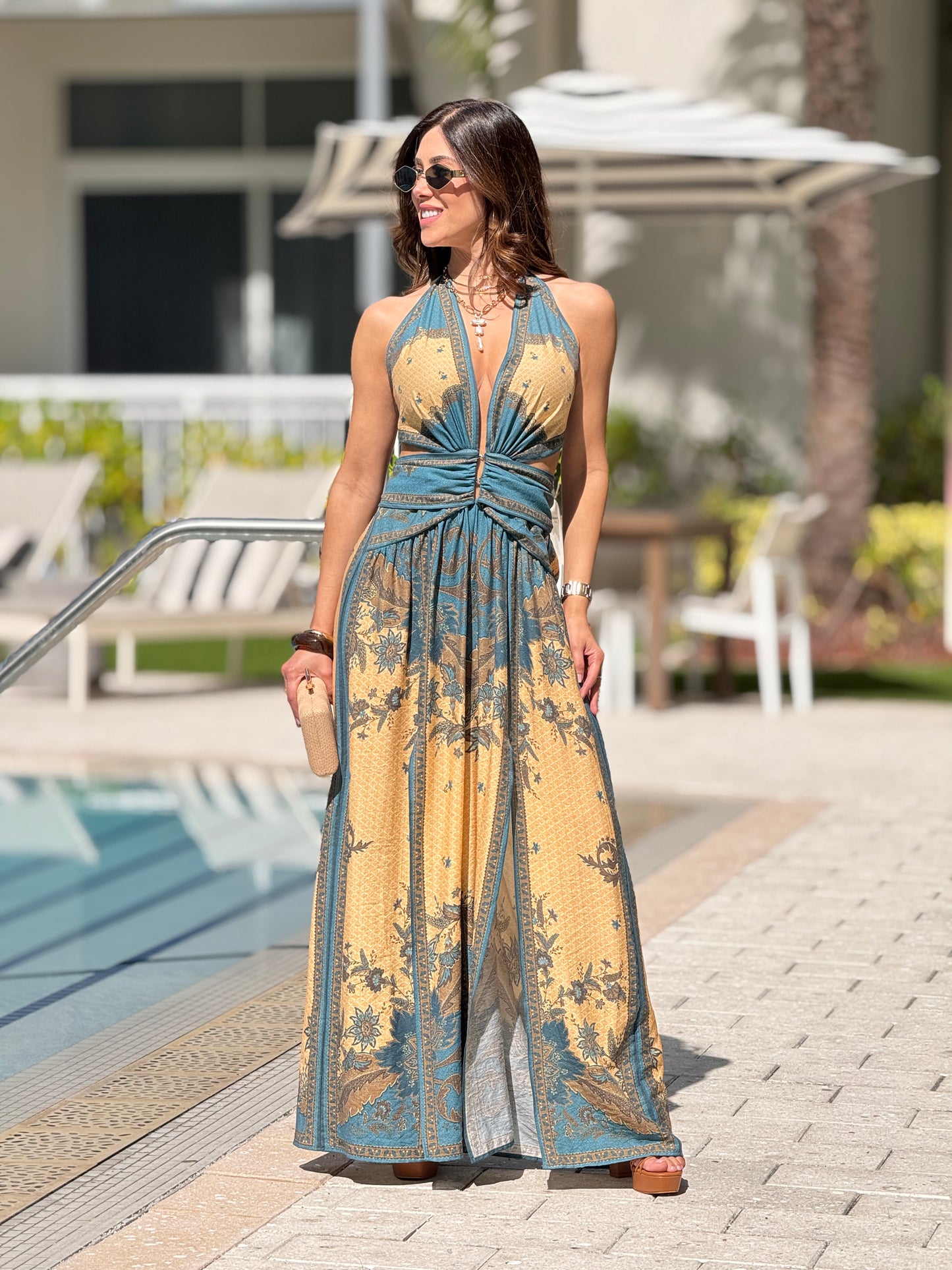 Sangie Teal/Yellow Paisley Jumpsuit