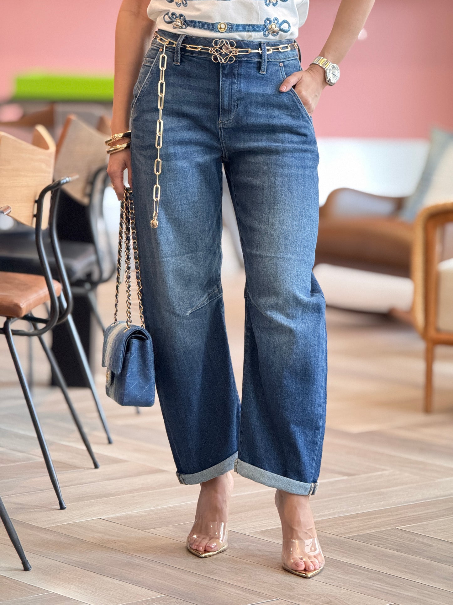Risen Dark Denim Boot Barrel Jeans