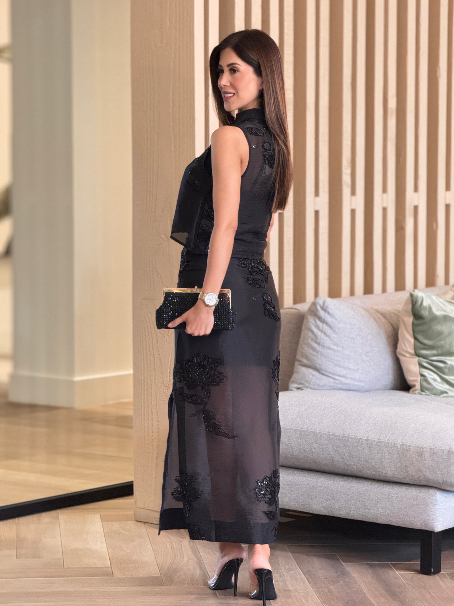English Black Embellished Skirt Set