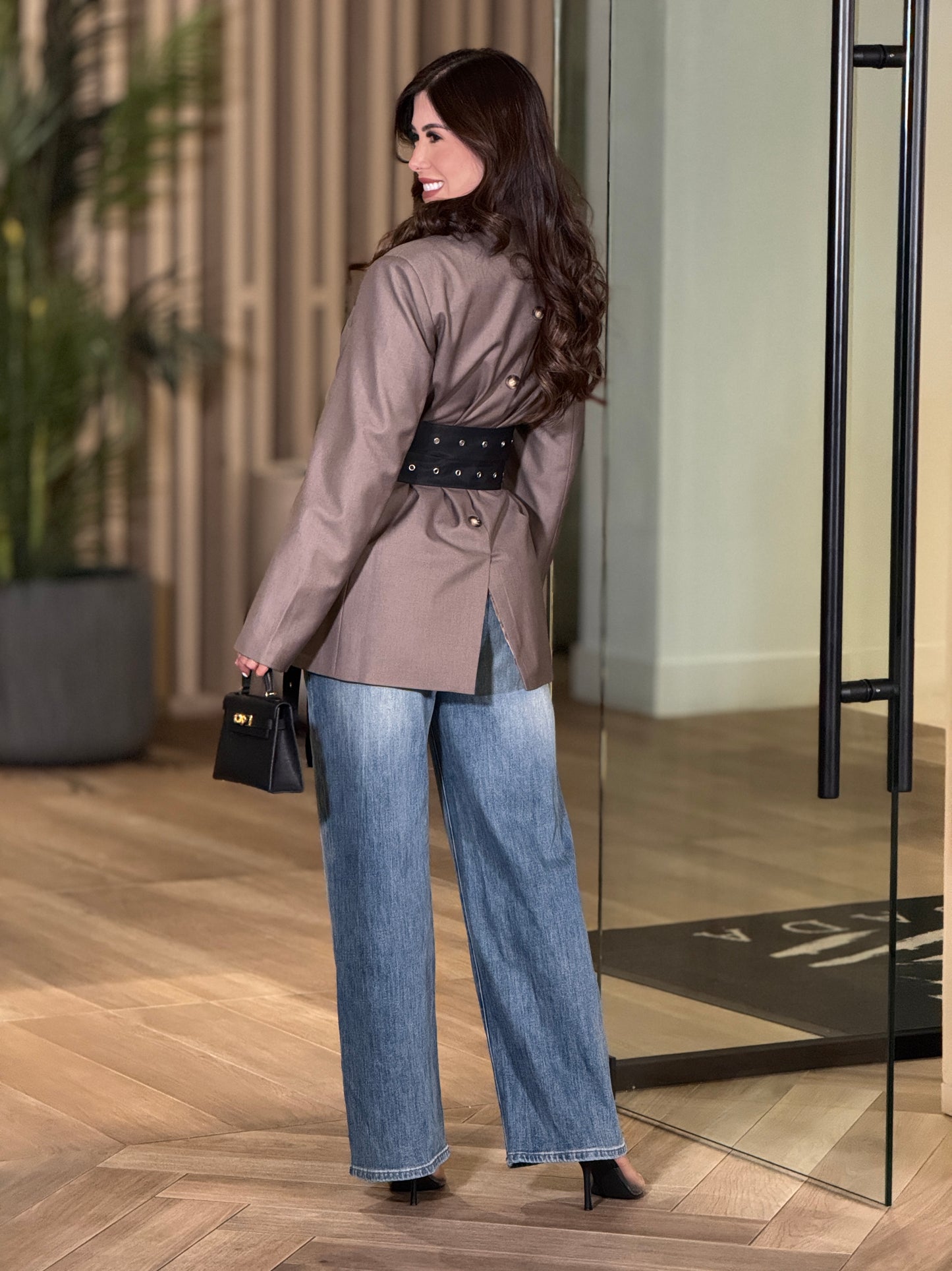 LaRosa Brown/Black Blazer Top