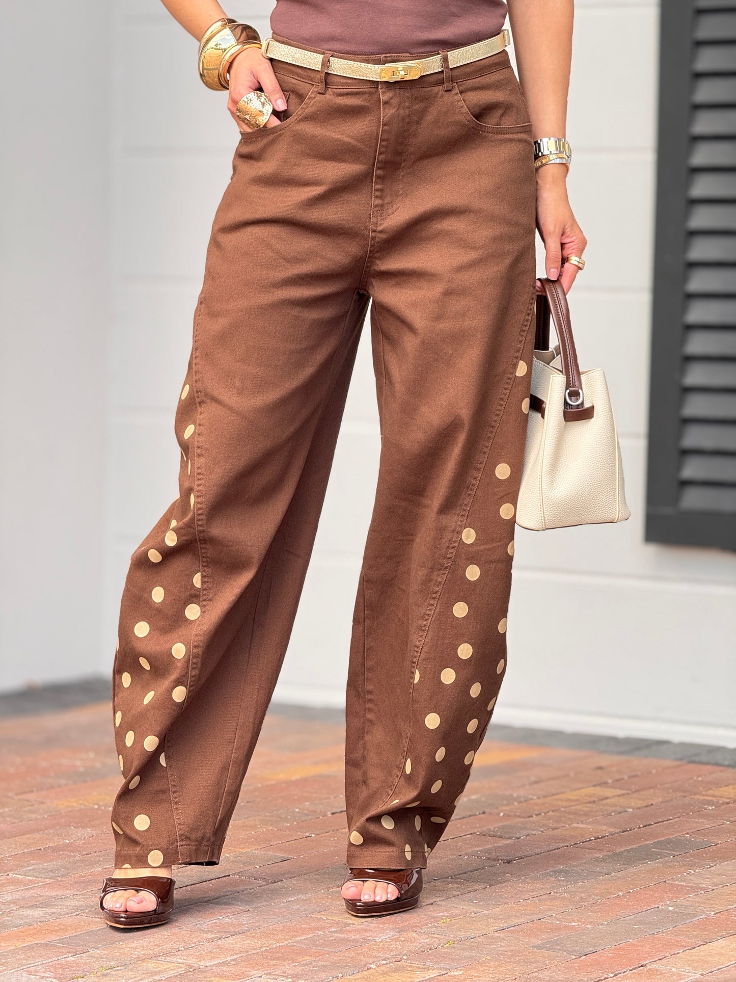 Rose Brown Polka Dots Denim Jeans