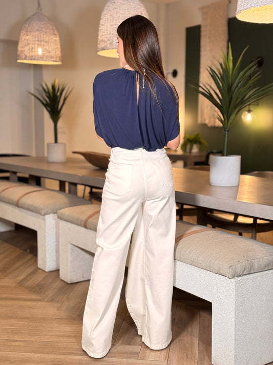 Turkish Ivory Gold Buttons Jeans
