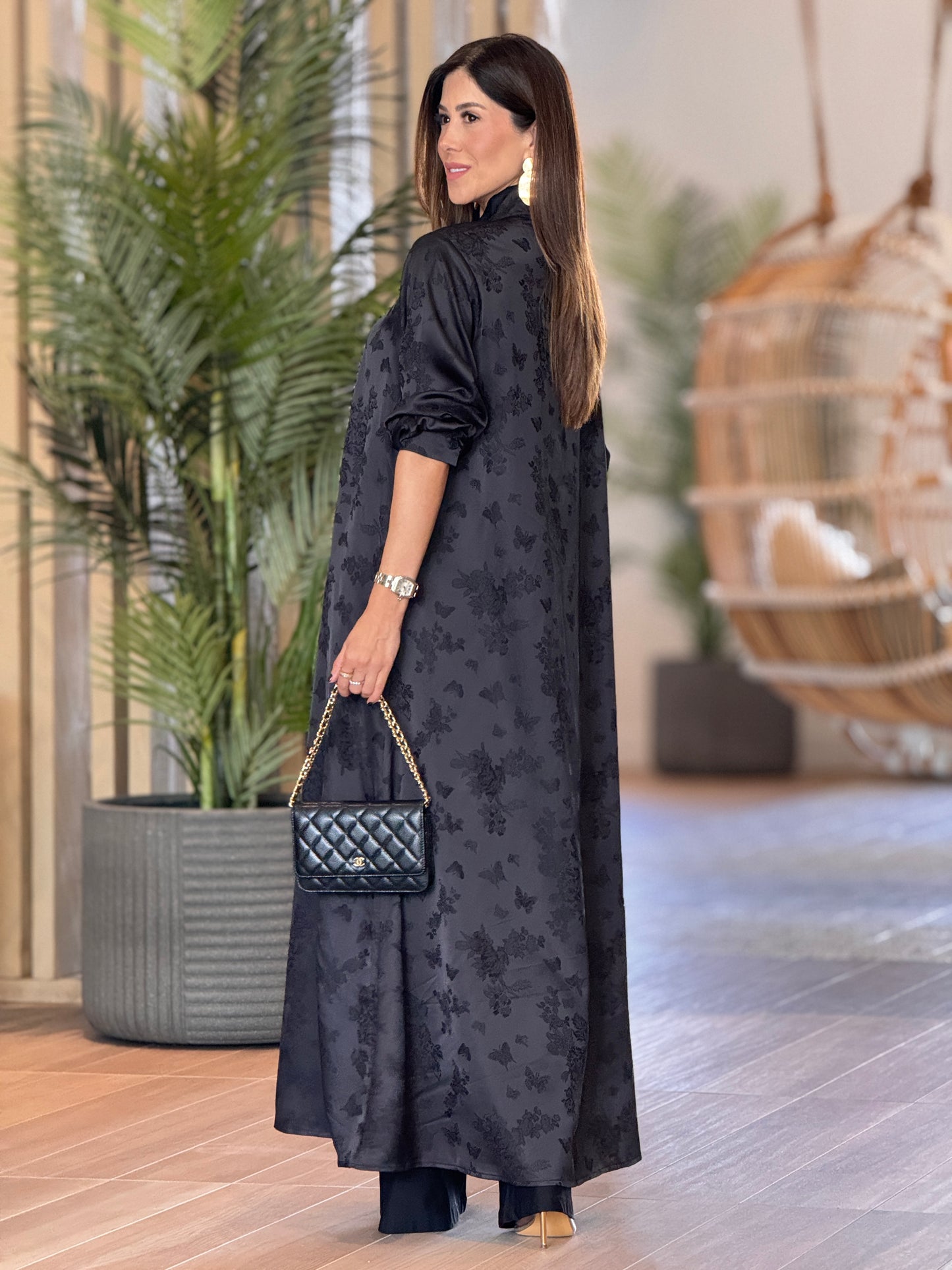 Tennie Black Satin Chinese Long Set