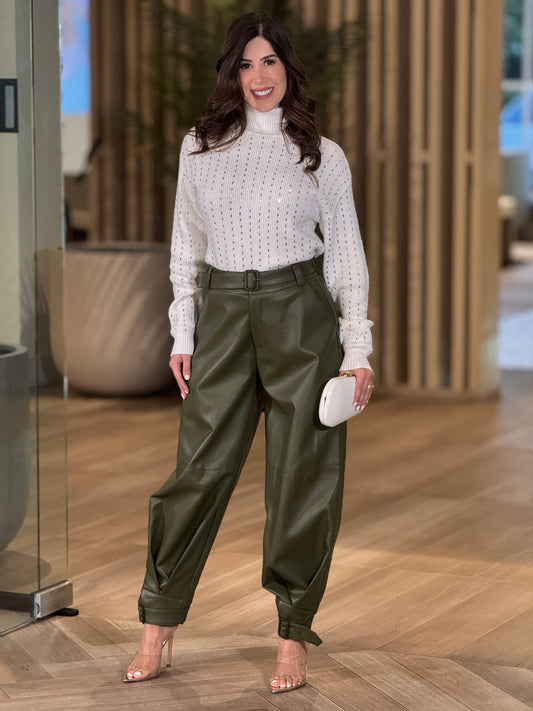 Perky Green Leather Bombache Pants