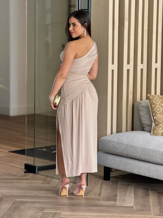 Editte Beige Drapped Skirt Set