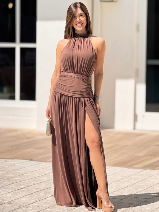 Evie Brown Backless Maxi Dress