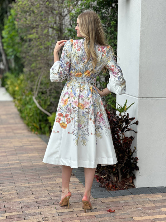 Gardenia Floral Midi Print Dress