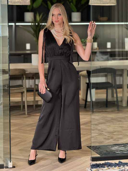 Karina Black Satin Jumpsuit Gala