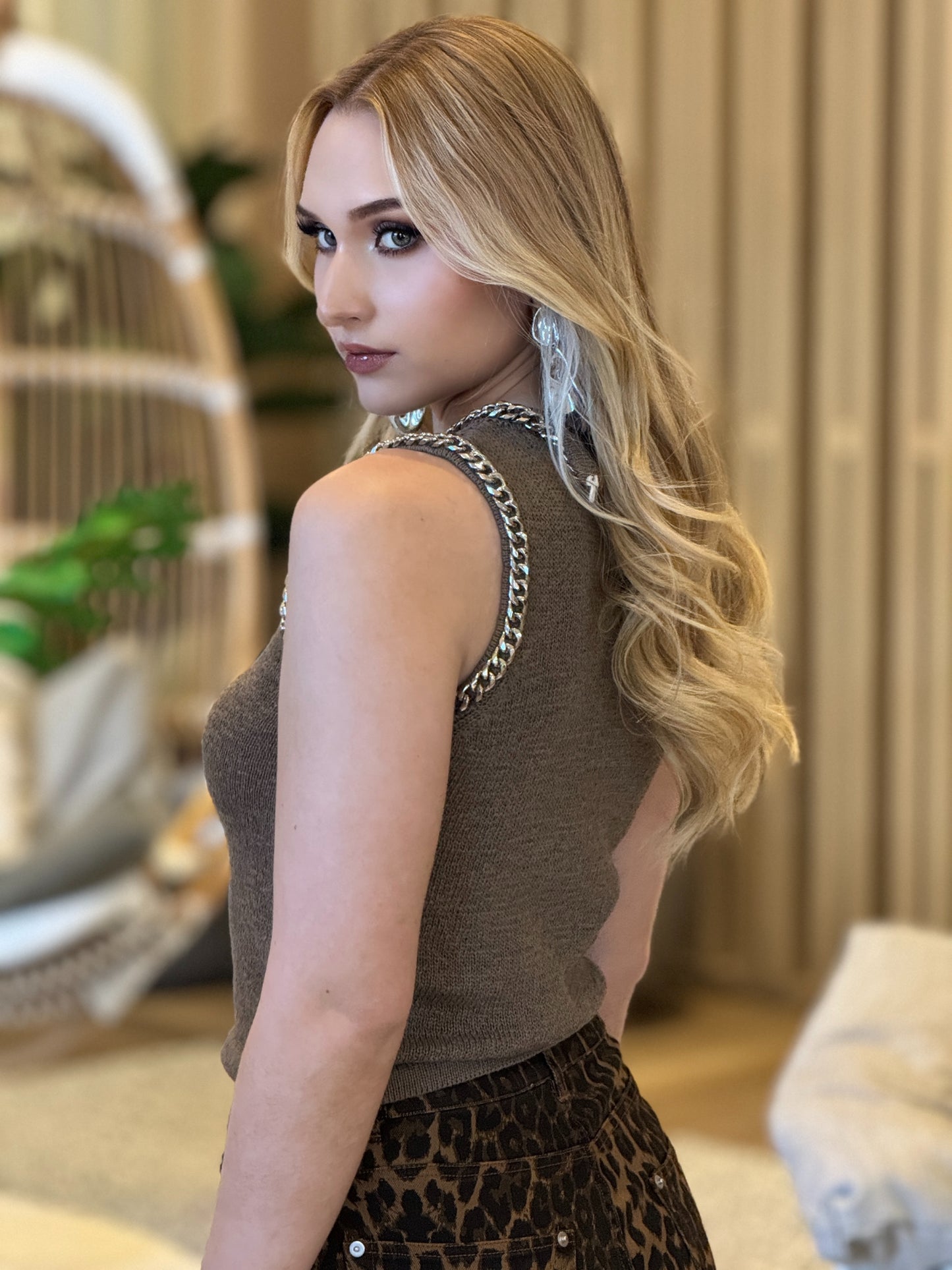 Fifty Brown Silver Chain Knitted Top
