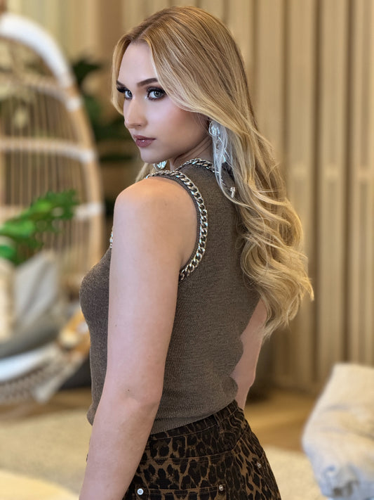 Fifty Brown Silver Chain Knitted Top