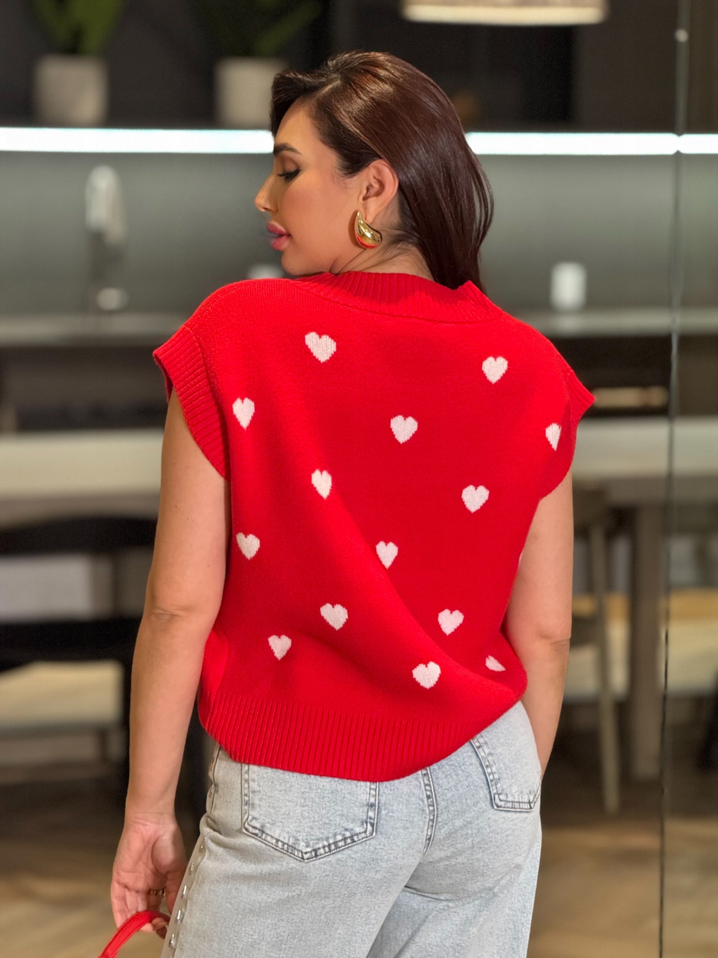 Valentine Red Heart Knitted Vest Top