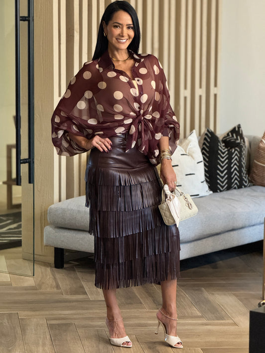Marilyn Deep Burgundy Fringe Leather Skirt
