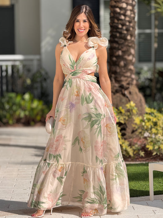 Luxxie Floral Organza Maxi Dress