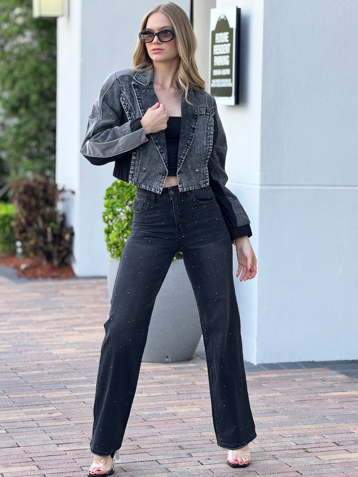 Hollywood Rhinestone Gray/Black Jeans