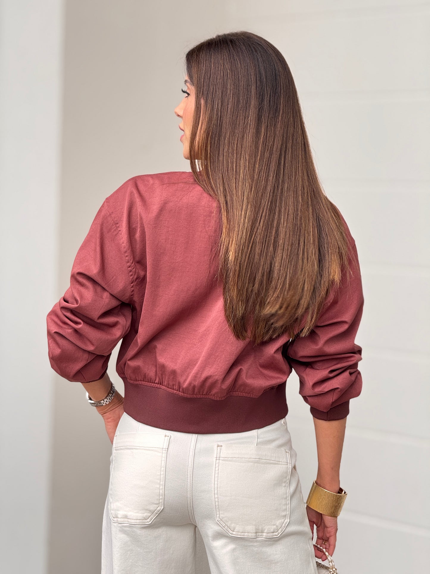 Balbina Burgundy Nylon Chinese Jacket Top