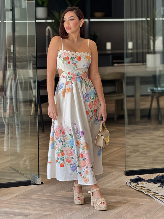 Natura Beige Floral Print Dress