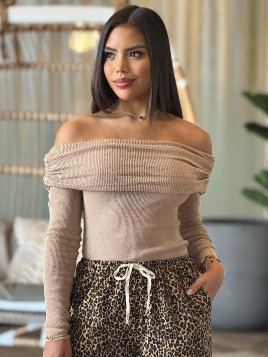 Evelyn Off Shoulder Beige Top