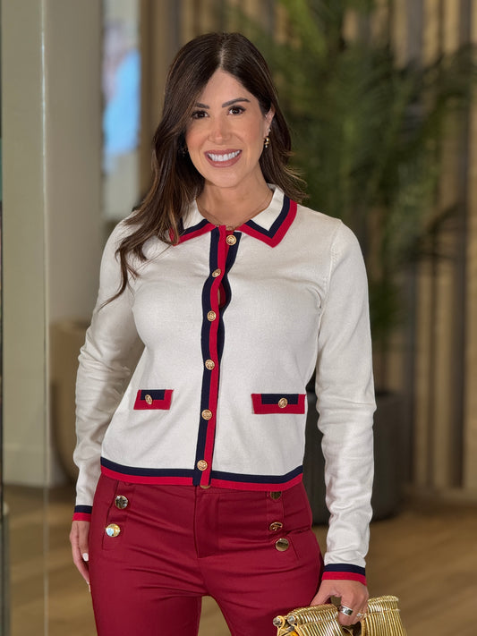 Rivera White Lines Cardigan Top