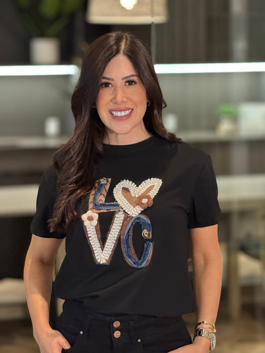Love Embroidery Black T-Shirt