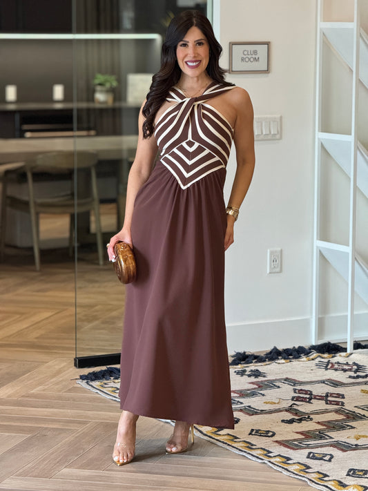 Fabria Brown Lines Dress