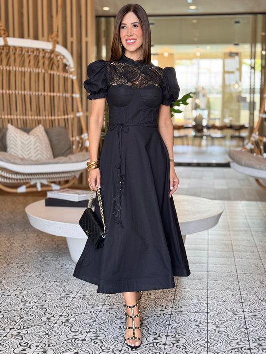 Lucy Black Torchon Puffy Dress