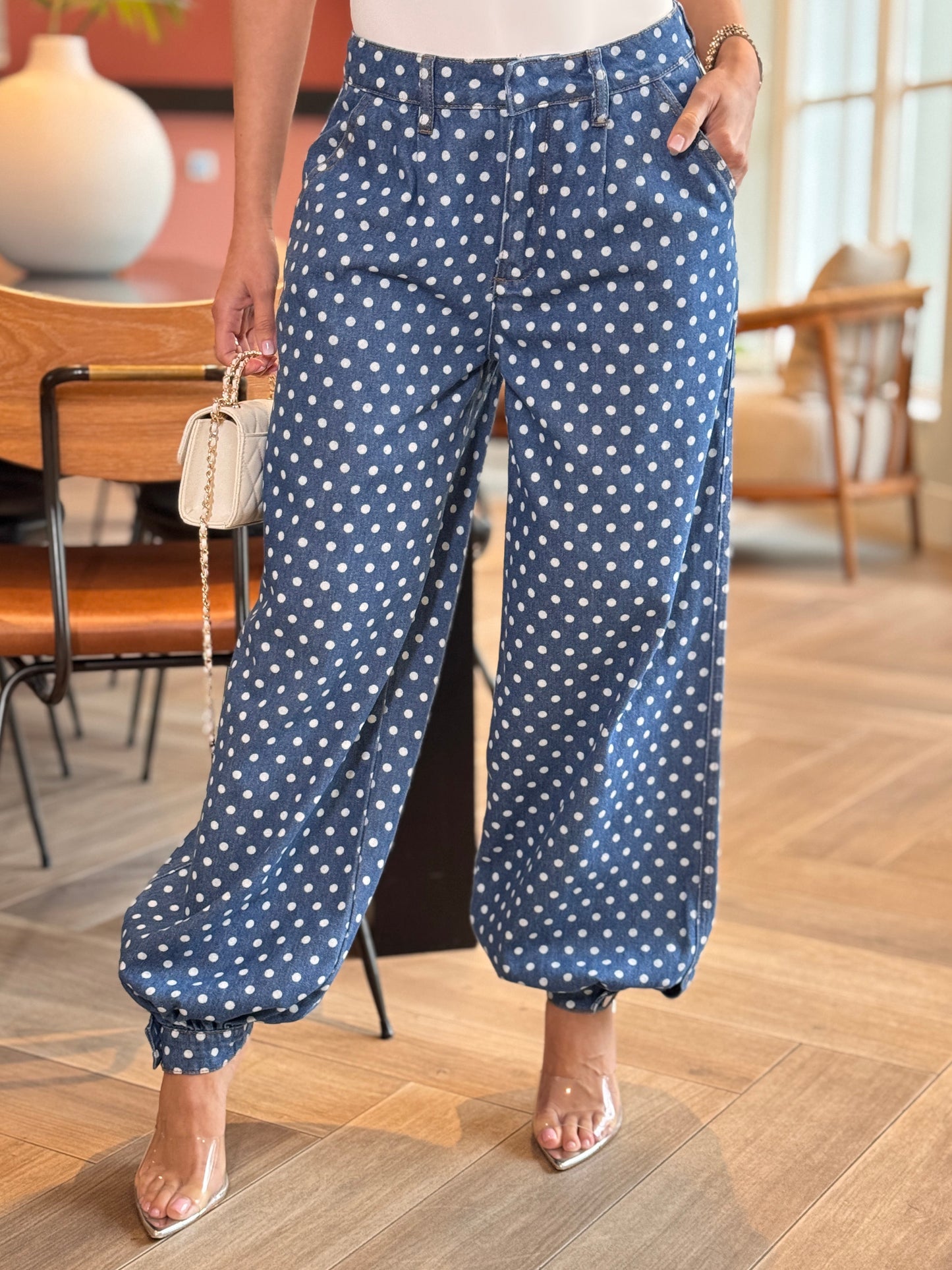 Gaia Dark Denim Polka Dots Barrel Jeans
