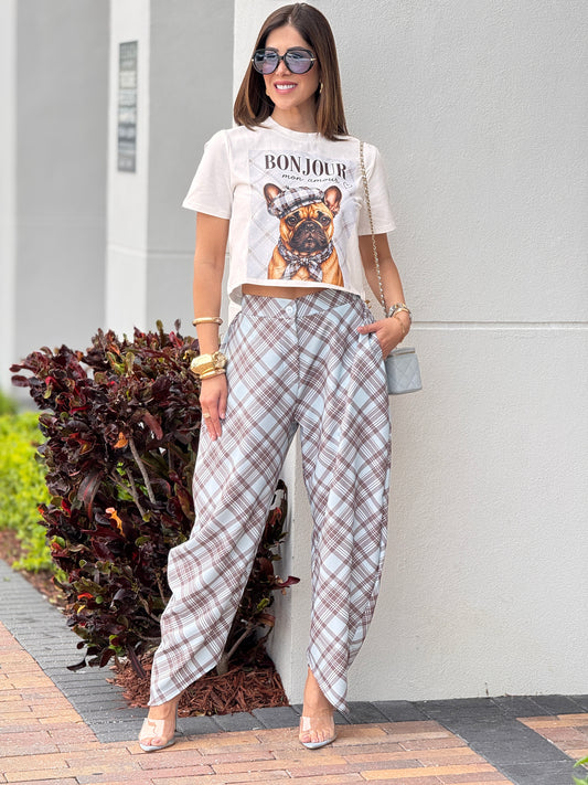 Frenchie Bonjour Blue Plaid Set