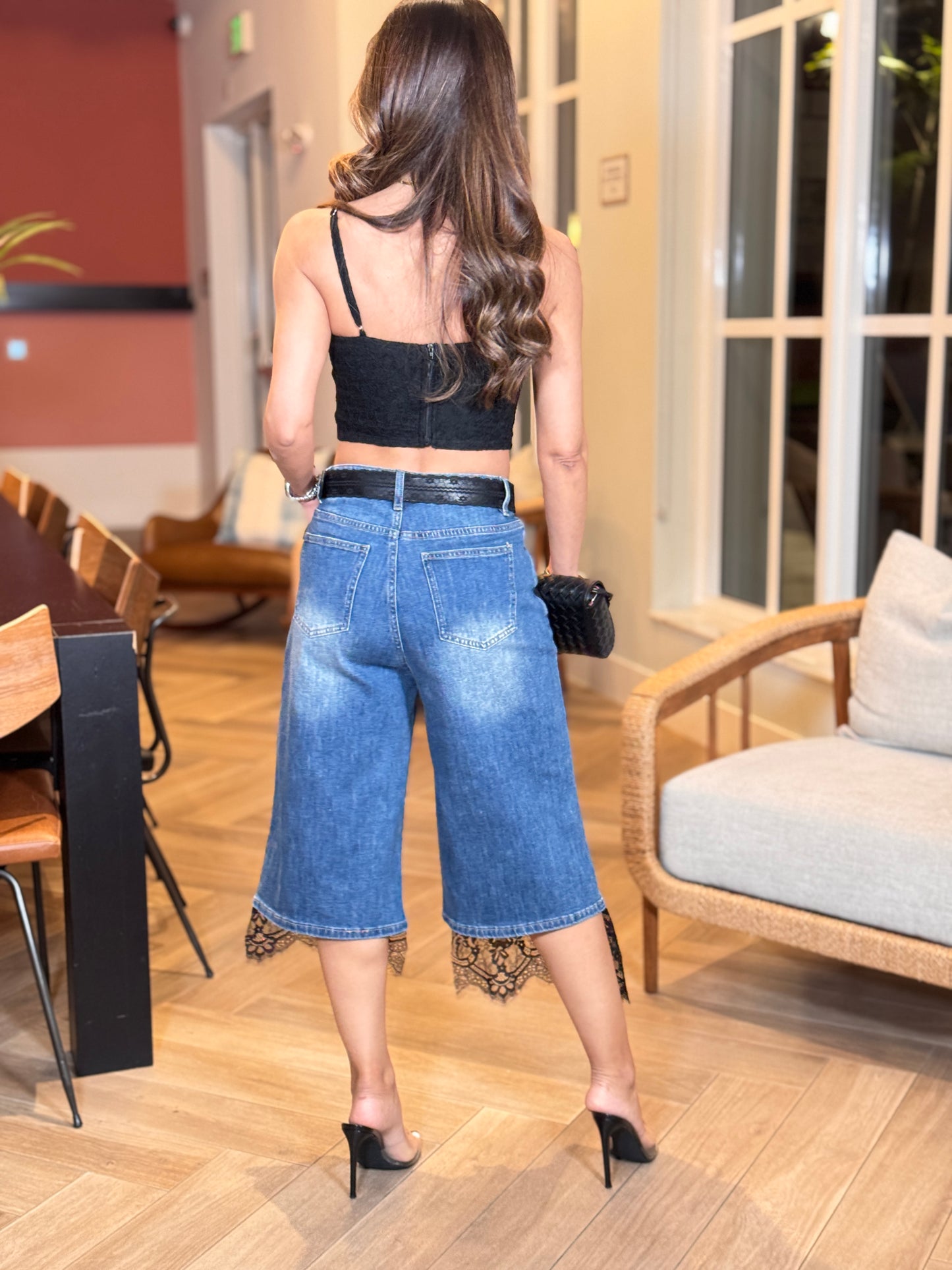 Java Denim/Black Lace Bermuda Shorts