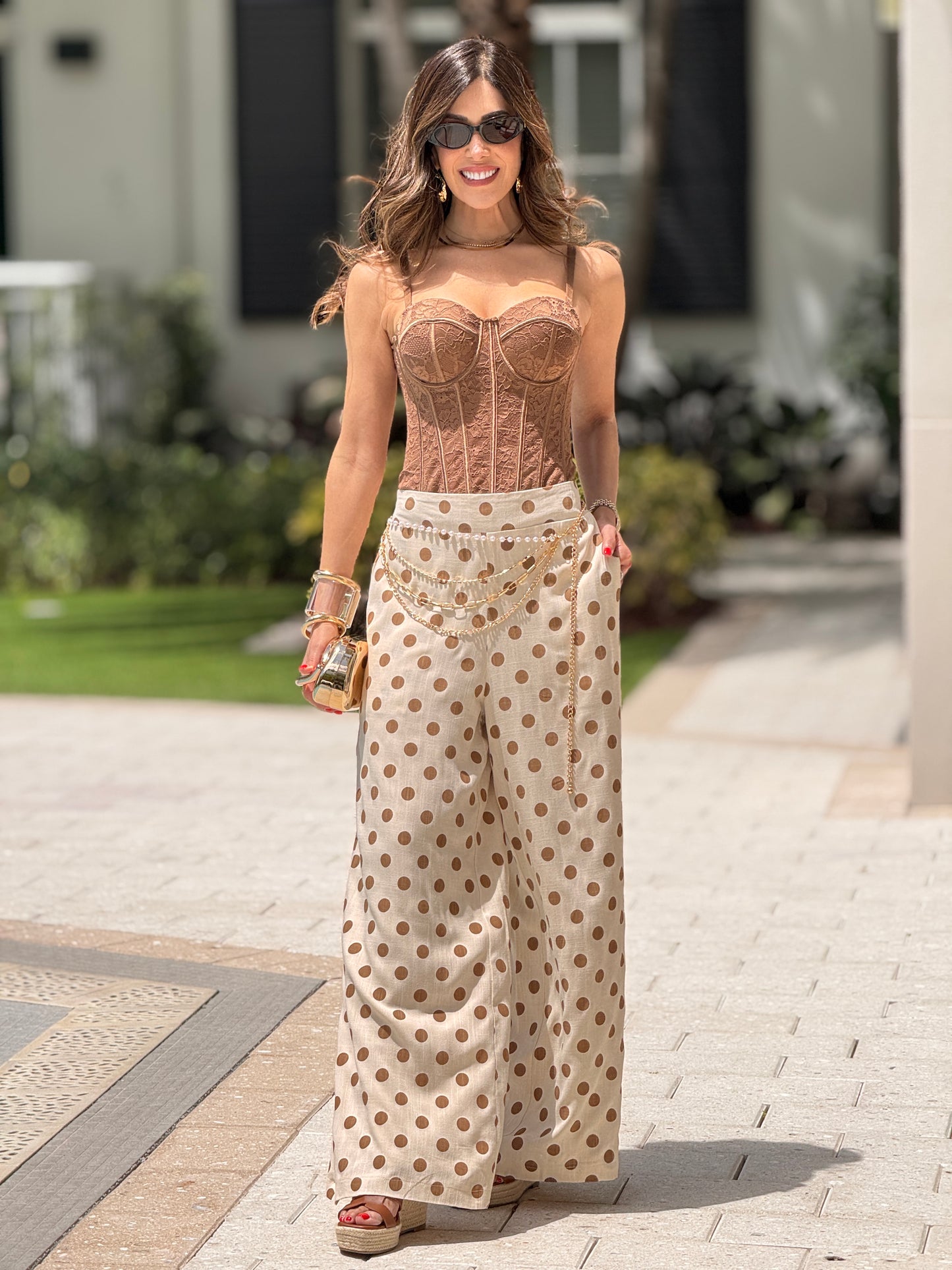 Cressida White/Beige Polka Dots Linen Pants