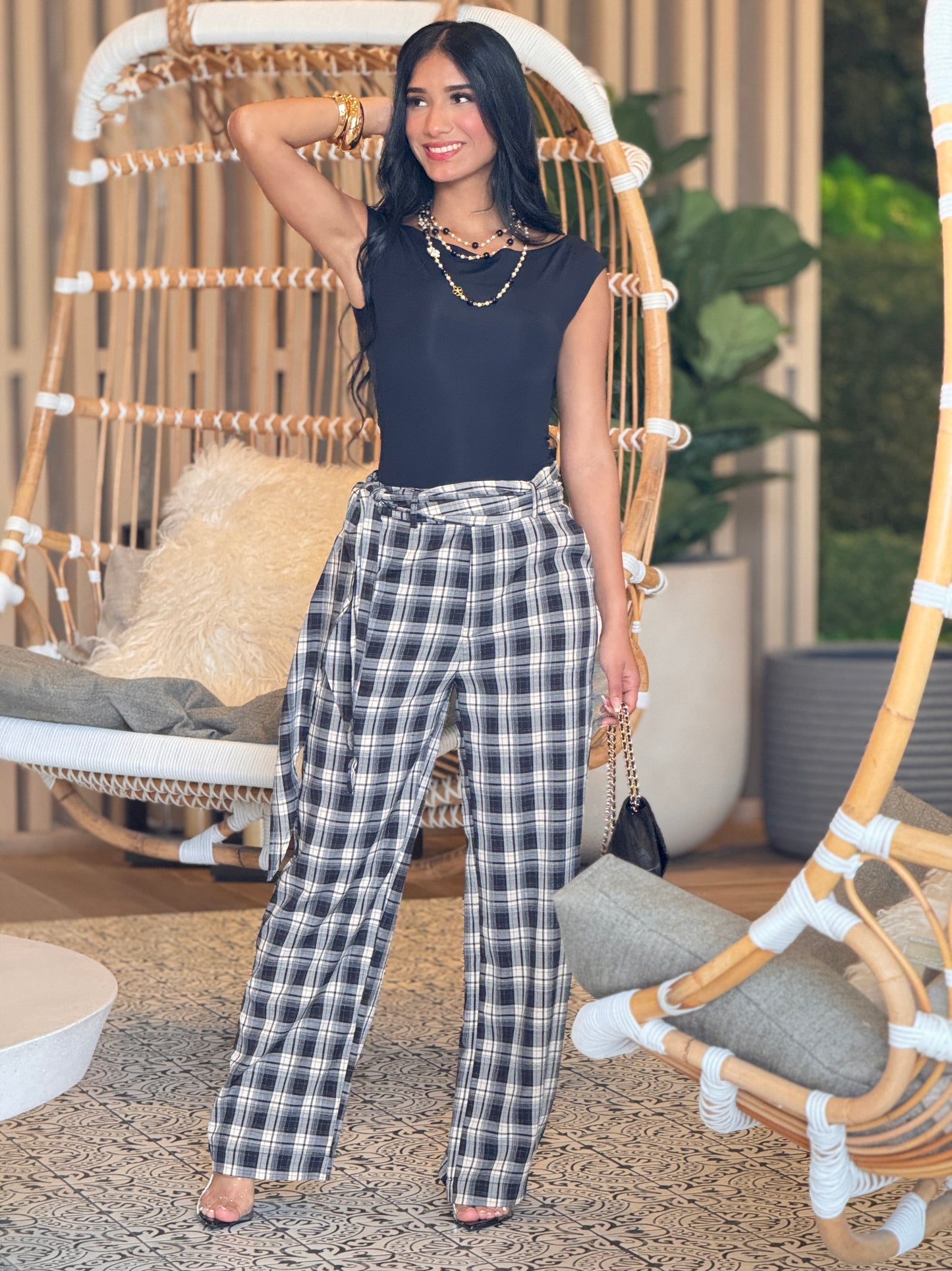 Tea Black Plaid Pants