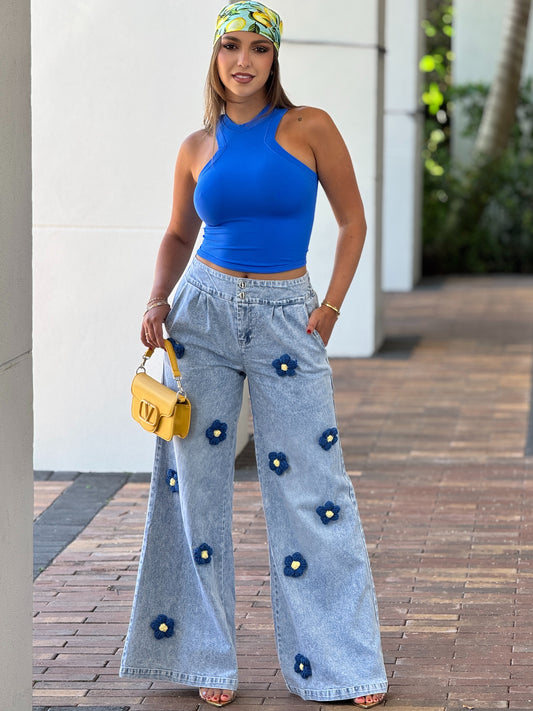 Dani 3D Blue Flowers Jeans