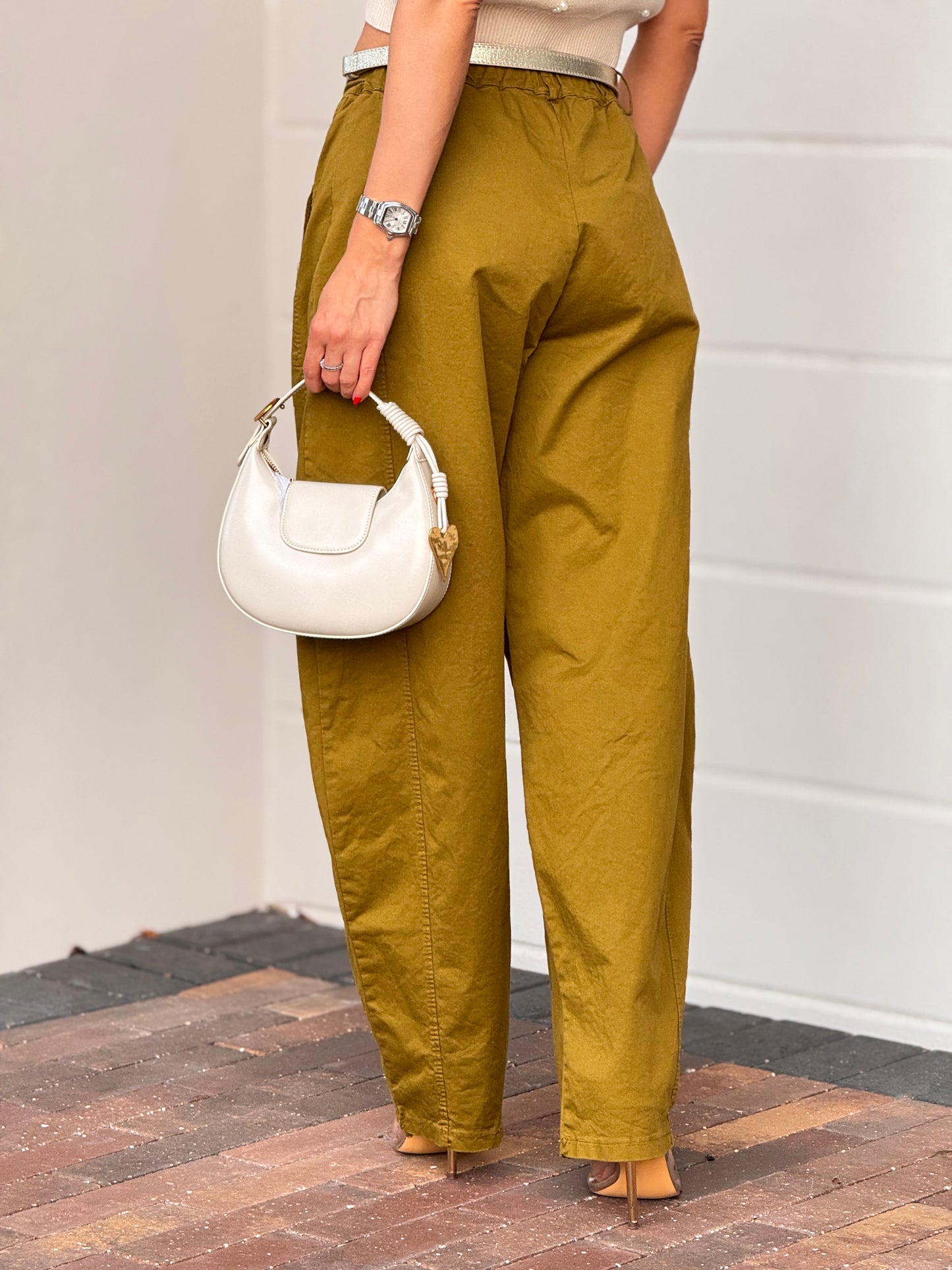 Italy Green/Gold Belt Barrel Pants