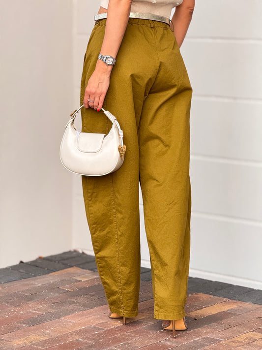 Italy Green/Gold Belt Barrel Pants