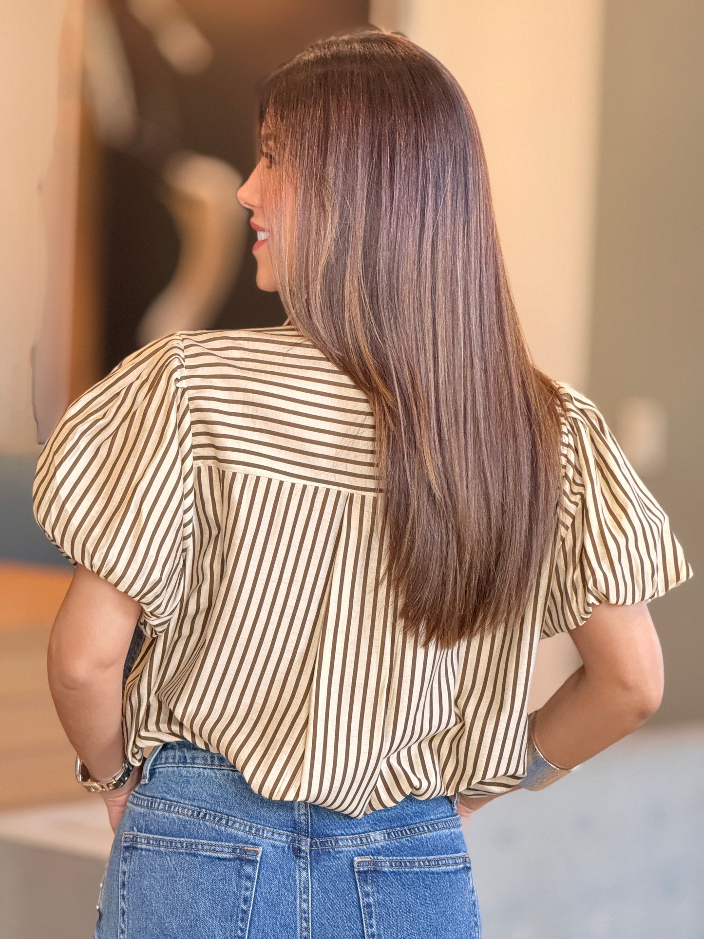 Justy Denim/Yellow Lines Shirt Top