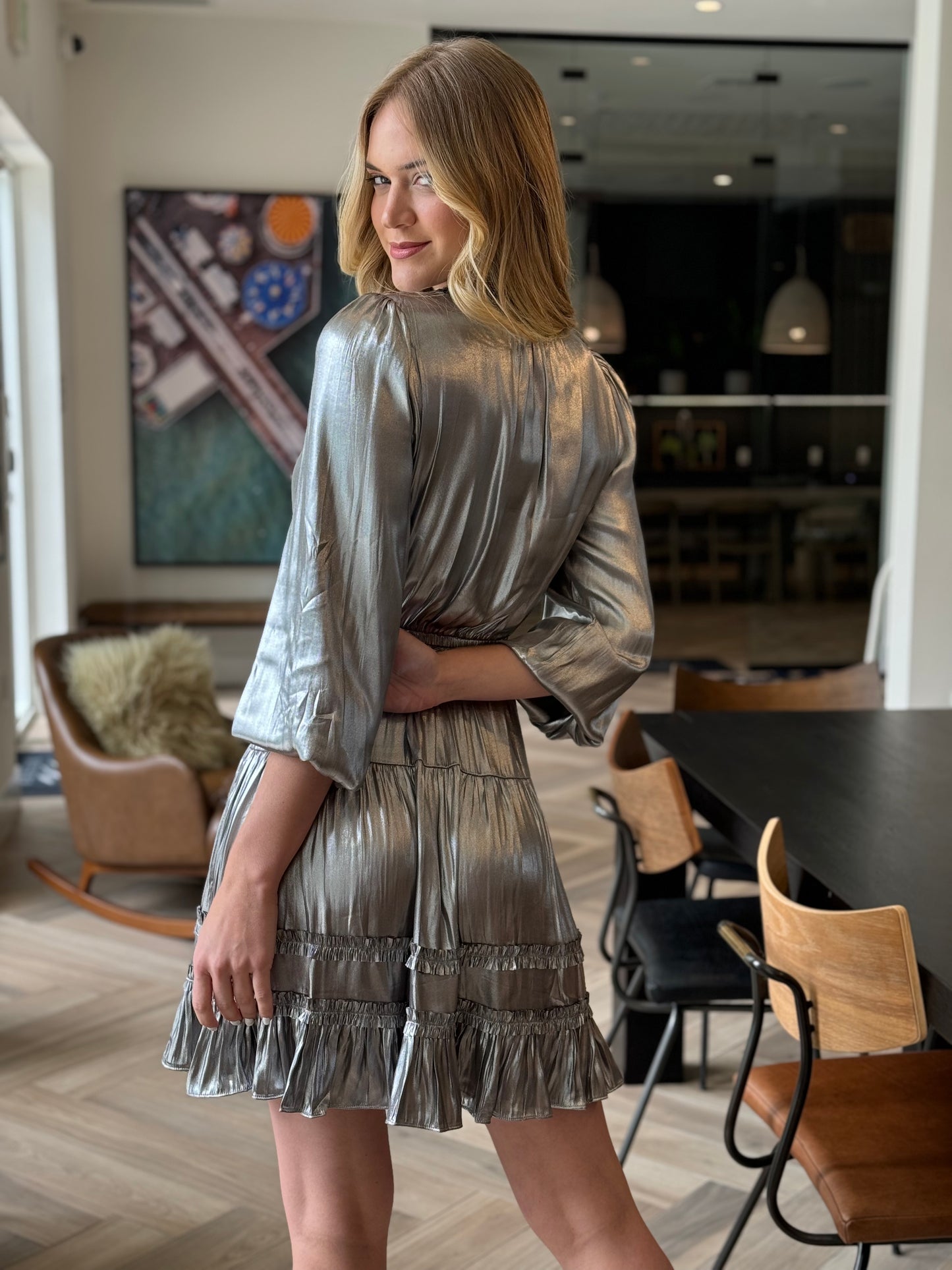 Thais Metallic Silver Dress