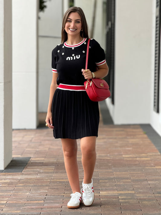 Miu Black/Red Lines Skirt Set