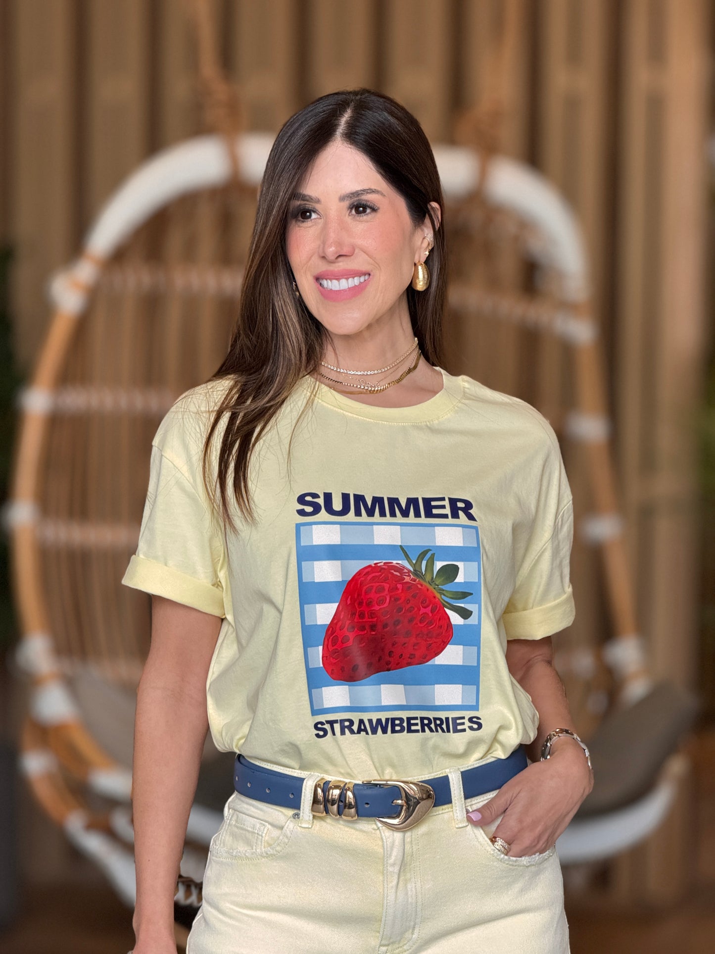Vogu Yellow Summer Strawberries T-Shirt