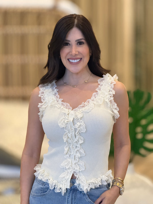 Gaia Beige Ruffle Lace Top