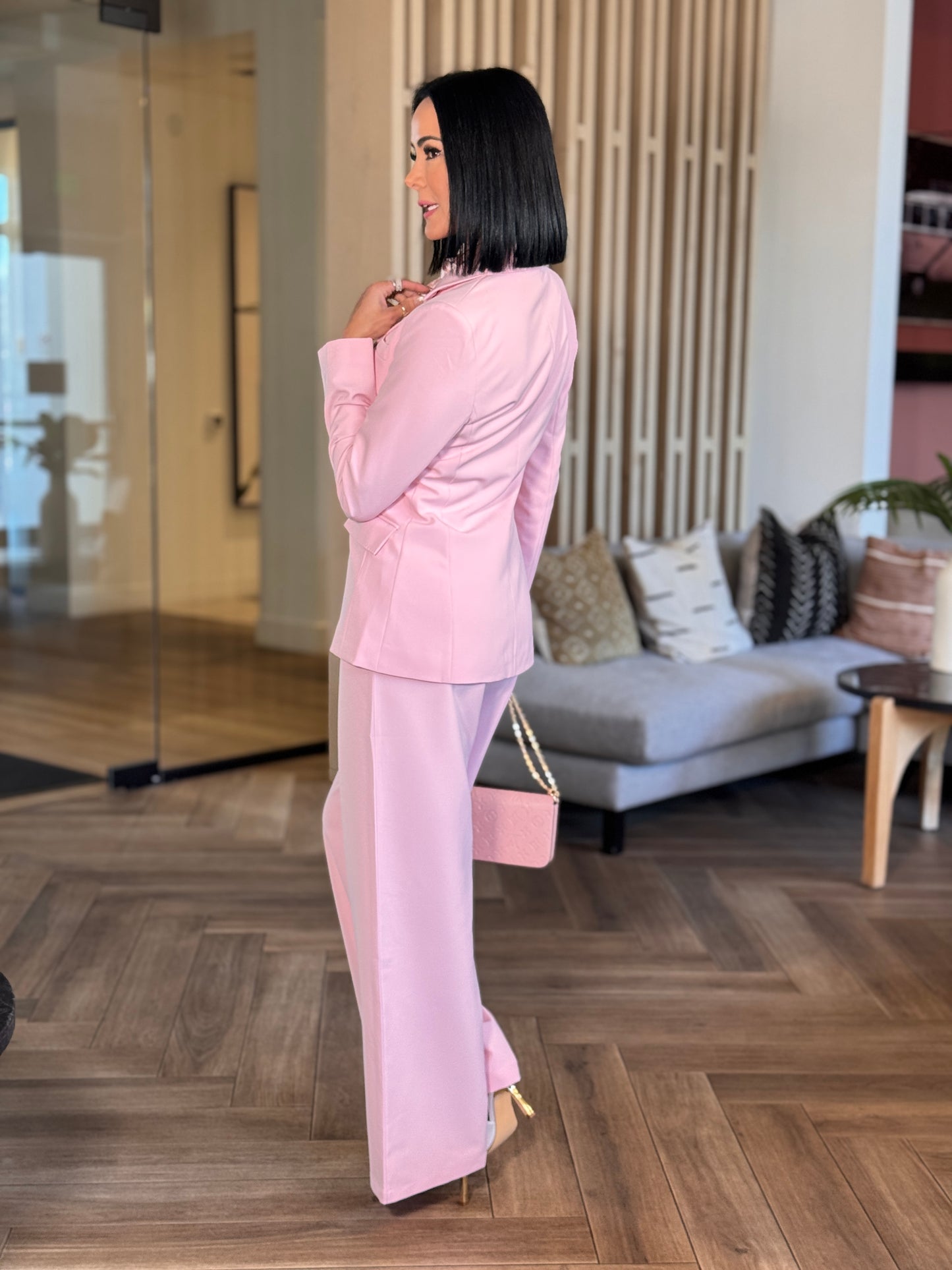 Ovianca Pink Stitches Blazer Set