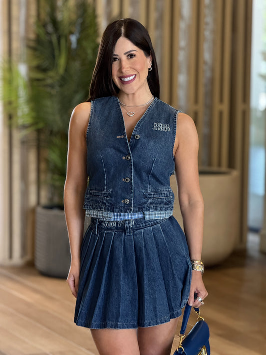 Muy muy Denim Plaid Skirt Set