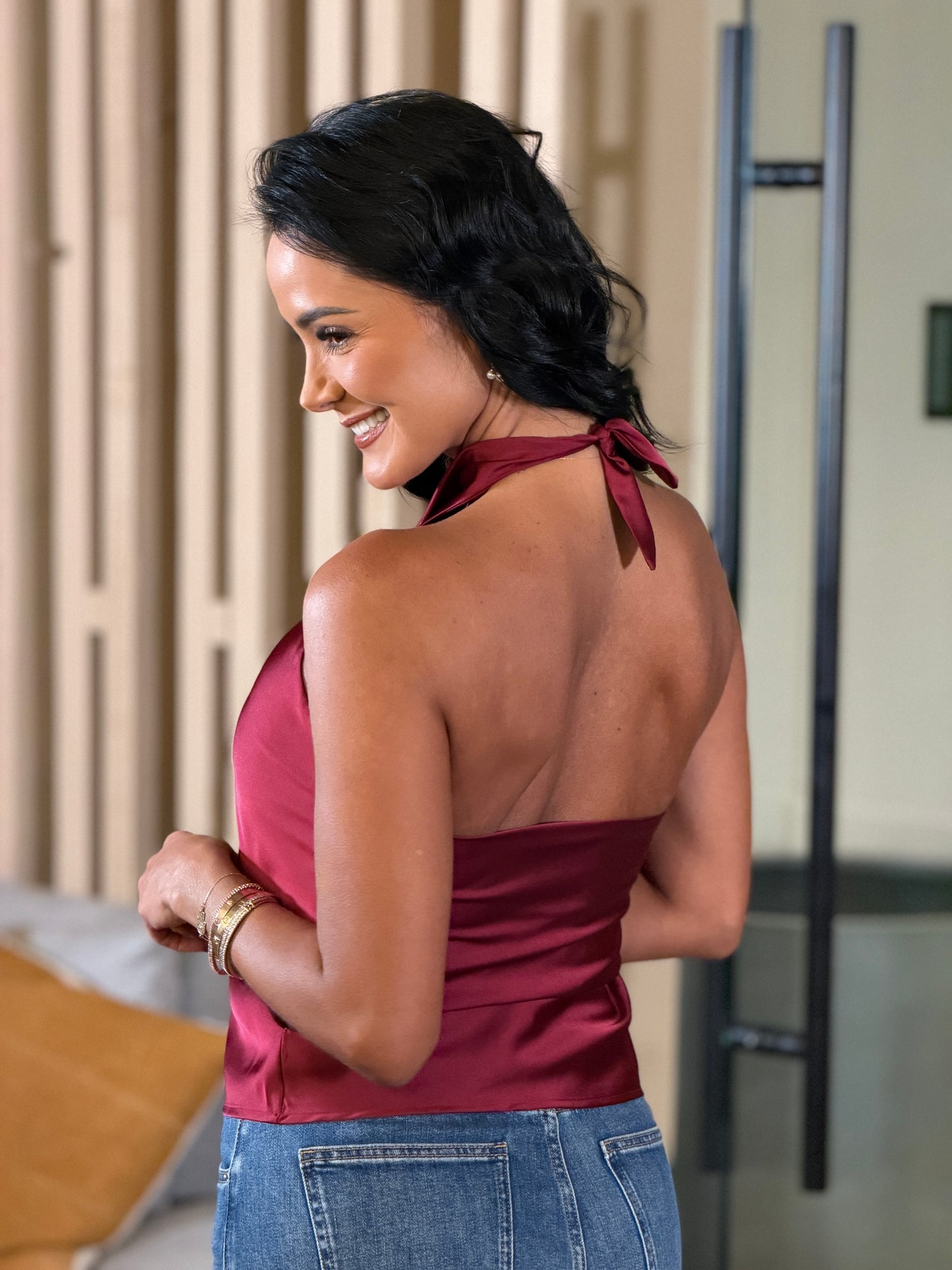 Betty Burgundy Satin Top