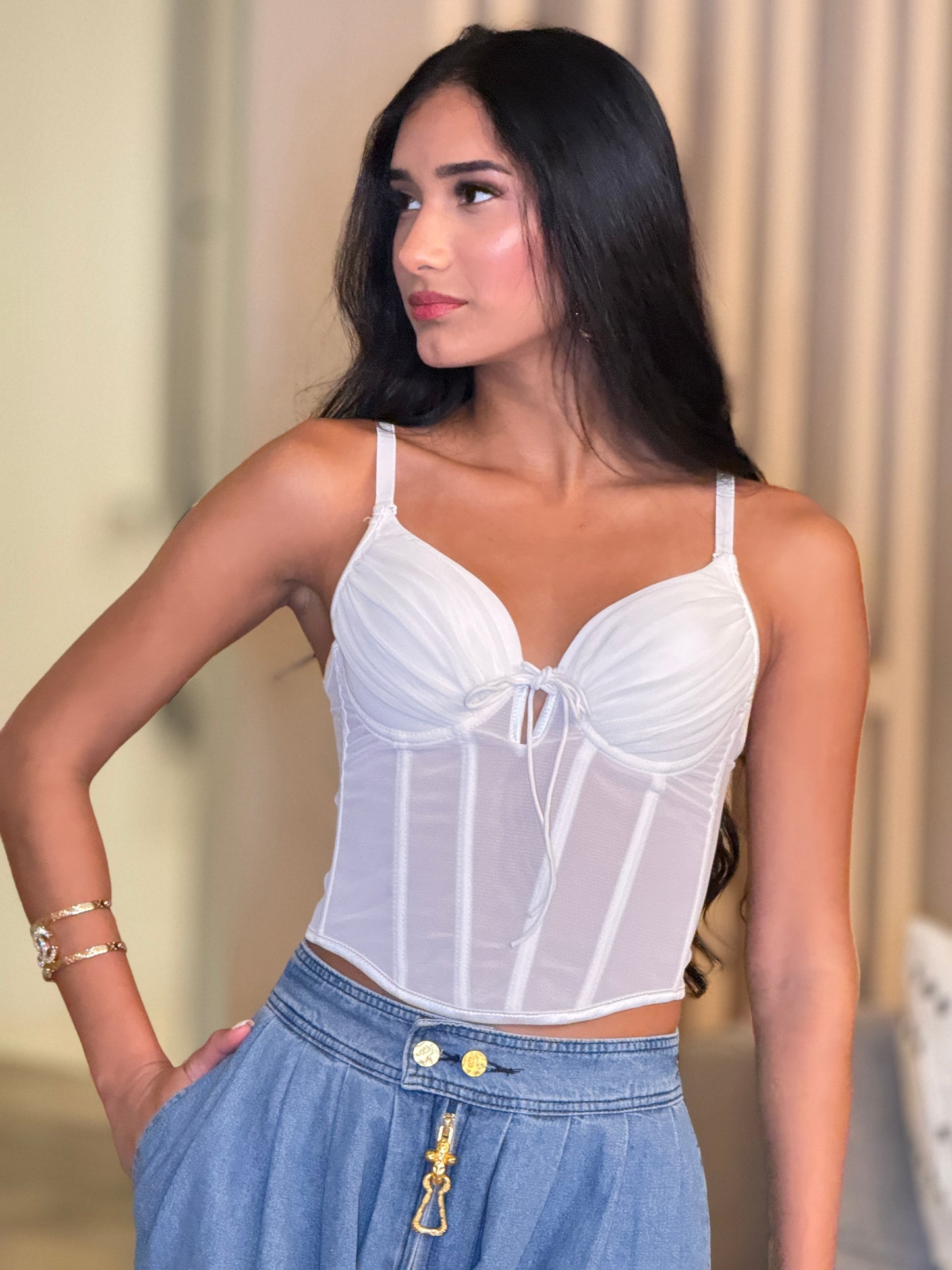 Kylie White Mesh Bustier Top