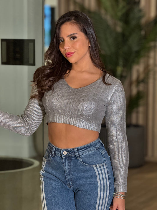 Balbina Silver Cropped Top