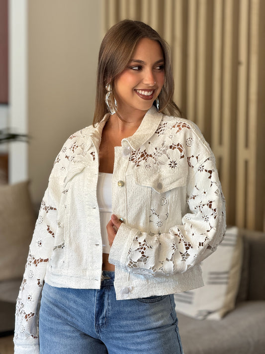 Corina White Torchon Denim Jacket Top